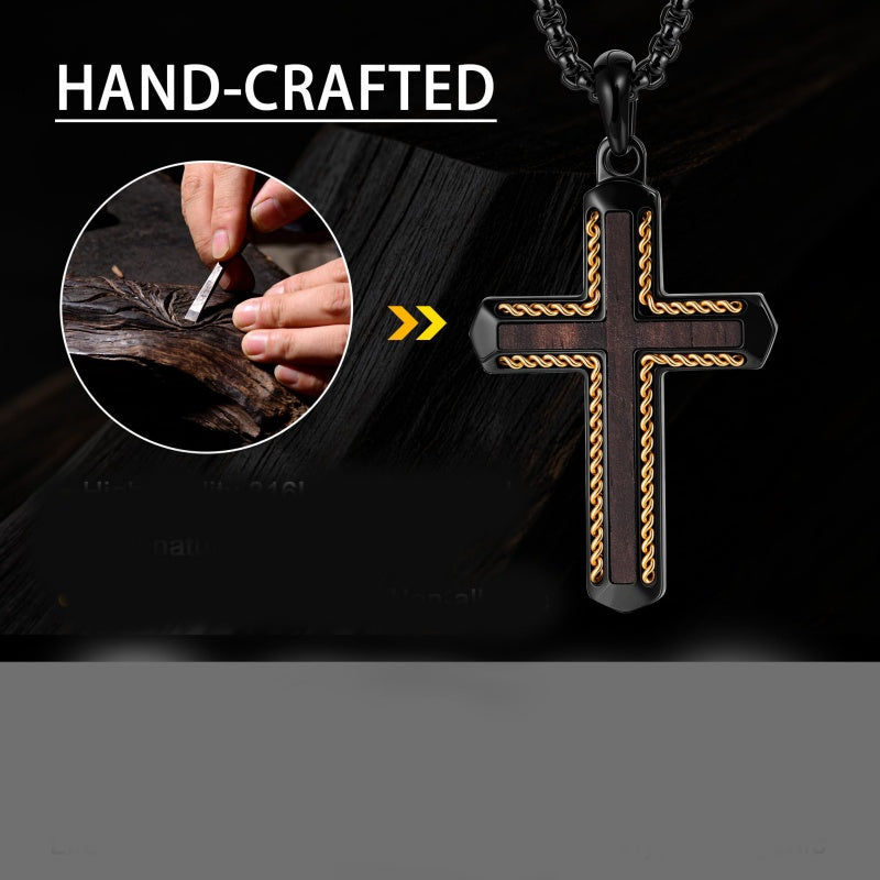 14K Gold Plated Wooden Cross Necklace Jewelry Gift for Him