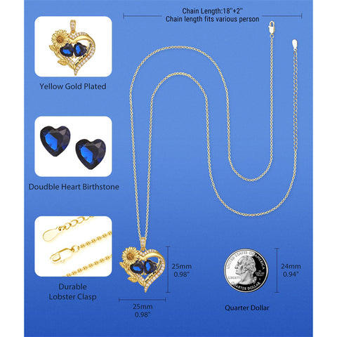 Sterling Sliver Birthstone Love Heart & Sunflower Pendant Necklace Engraved With You Are My Sunshine