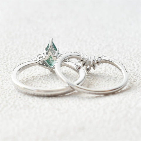 Sterling Silver 10K 14K 18K Gold Personalize Engraved Moss Agate Engagement Rings for Women