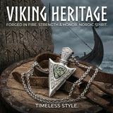 14K Gold Plated Moss Agate Turquoise Valknut Viking Arrow Head Pendant Necklace for Men