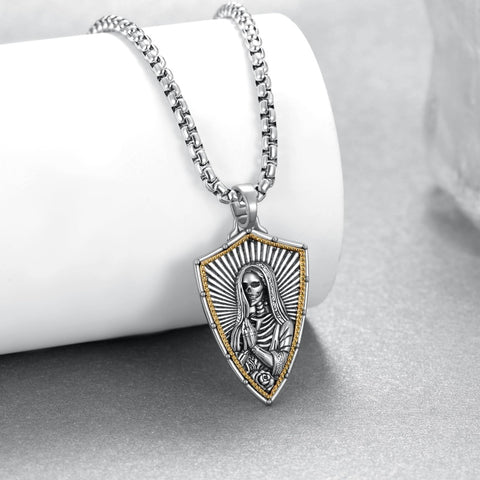 14K Gold Plated Masonic Cross Compass St Michael St Christopher Santa Muerte Star of David Pendant Necklace