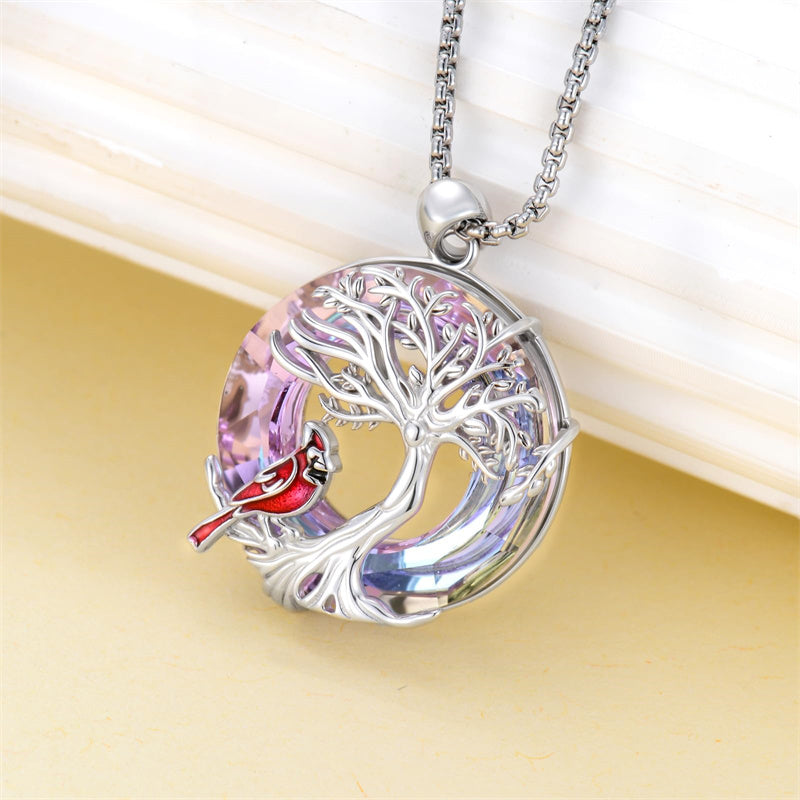 Sterling Silver Crystal Tree of Life Cardinal  Cat Hummingbird Dog Dragonfly Eagle Pendant Necklace