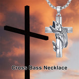 Sterling Silver Bass Fish Cross Pendant  Necklace for Men