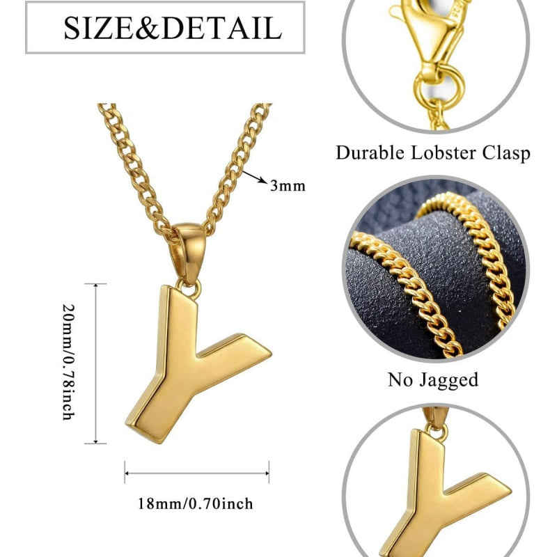 Initial Pendant Necklace 14K Gold Plated with Cuban Chain
