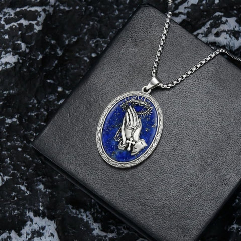 Sterling Silver Praying Hands Angel Sword Wing Cross Pendant Necklace Religious Gifts for Men
