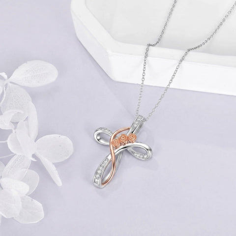 Sterling Silver Daisy Rose Plumeria Lotus Sunflower Cross Pendant Necklace for Women