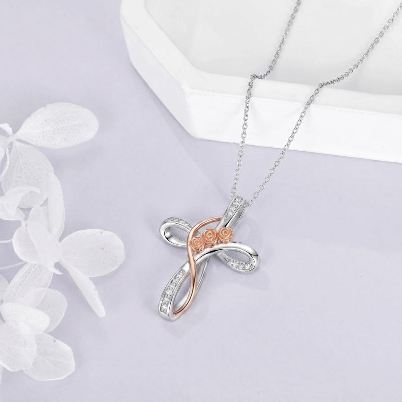 Sterling Silver Daisy Rose Plumeria Lotus Sunflower Cross Pendant Necklace for Women