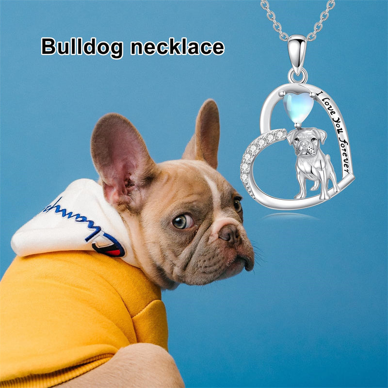 Sterling Silver Moonstone Pug Chihuahua Poodle German Shepherd Maltese Pendant Necklace Engraved wth I Love You Forever