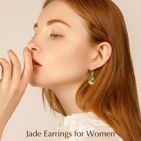 14K Gold Plated Natural Jade  Earrings for Women Good Fortune Jewelry Birthday Mother's Day Gifts