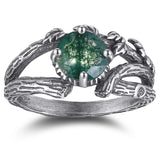 Sterling Silver Moss Agate Moonstone Branch Engagement Wedding Promise Ring  for Her