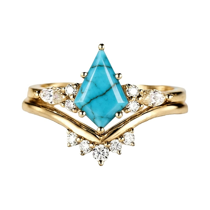 Sterling Silver Personalized Engraved 1-3CT Turquoise Engagement  Wedding Promise Ring Set for Her