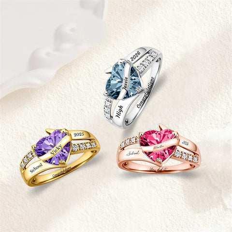 Copper Sterling Silver Custom Birthstone Engraved Class Ring Graduation Ring for Her