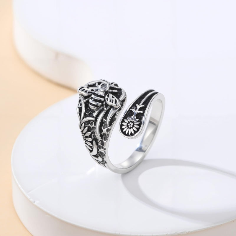 Sterling Silver Turquoise Hummingbird Butterfly Sunflower Adjustable Spoon Ring