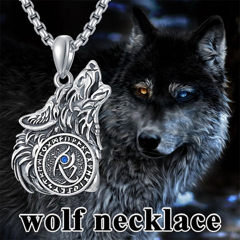Sterling Silver Viking Wolf Pendant Necklace