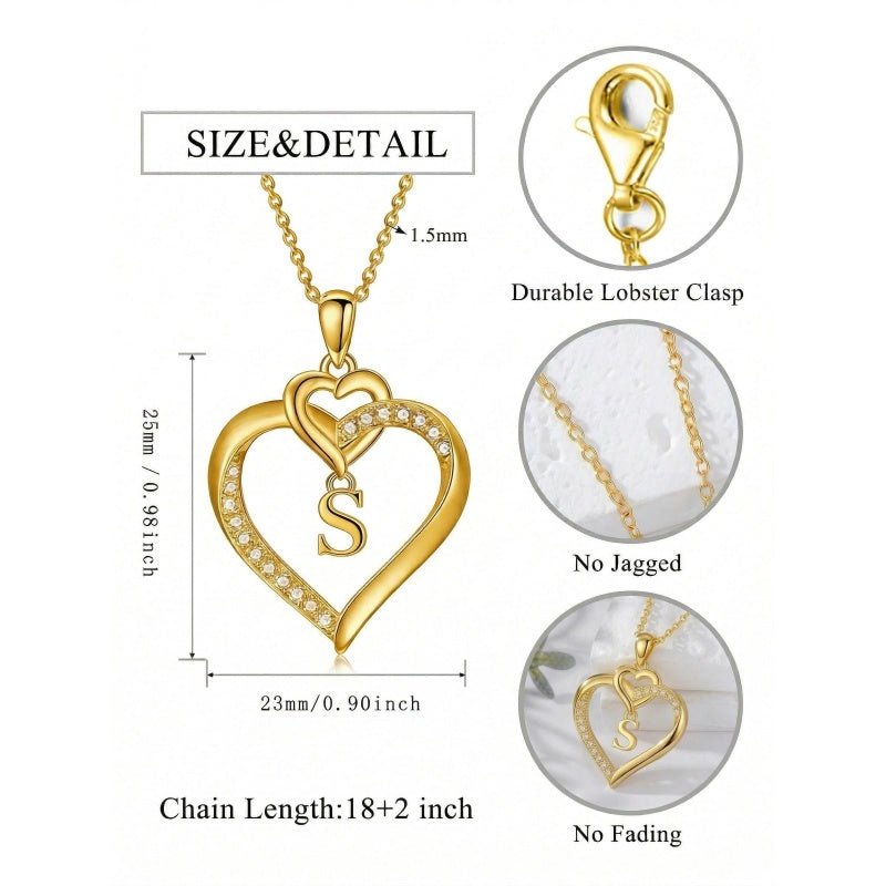 Heart Initial A-Z Pendant Necklace for 14K Gold Plated Women Initials Jewelry Gifts