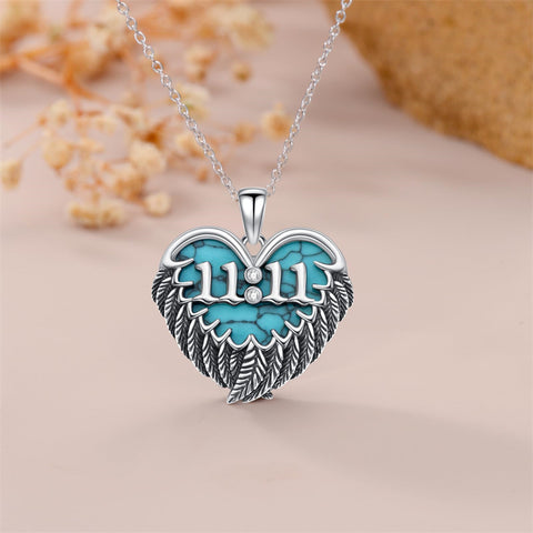 Sterling Silver Turquoise Angel Number 11:11 111 333 444 Pendant Necklace