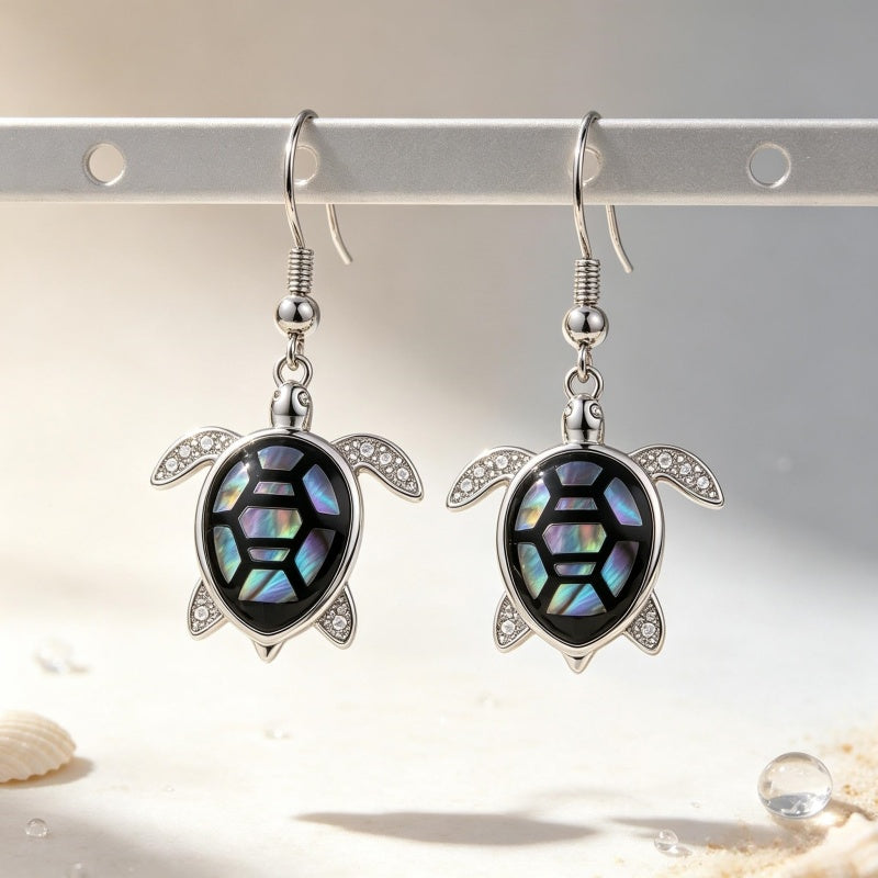 Sterling Silver Abalone Shell Hummingbird Owl Sea Turtle Cat Frog Horse Seahorse Dangle Earrings  Gifts for Christmas