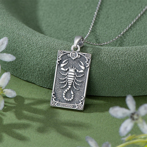 Sterling Silver Tarot Card 12 Zodiac Sign Pendant Necklace