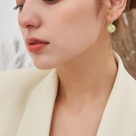 14K Gold Plated Natural Jade  Earrings for Women Good Fortune Jewelry Birthday Mother's Day Gifts