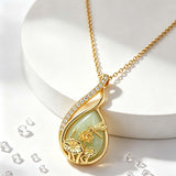 14K Gold Plated Jade Hummingbird Butterfly Dragonfly Turtle Animal Pendant Necklace