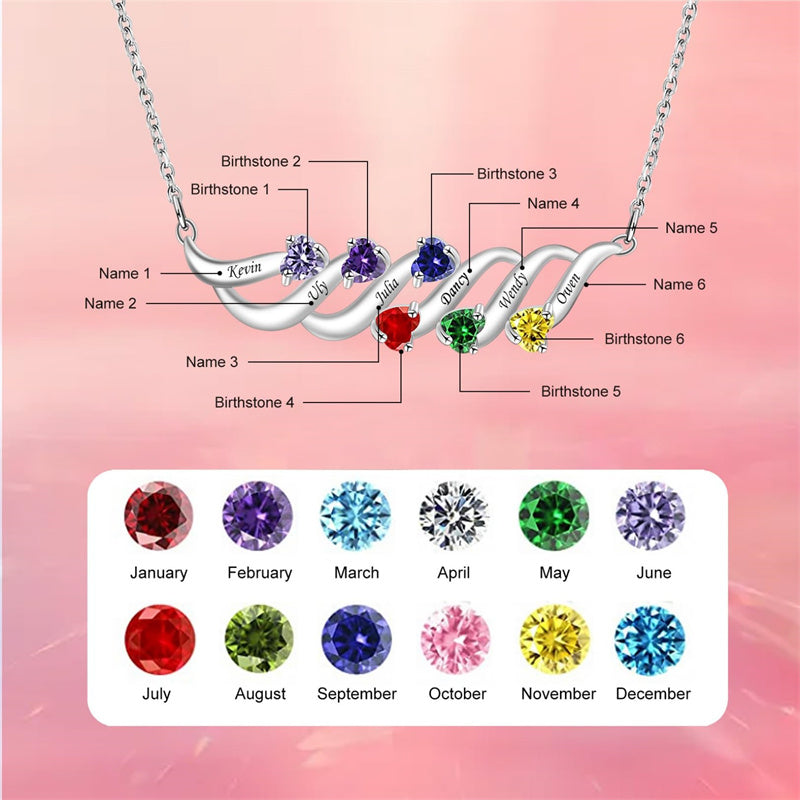 Sterling Silver Personalized Birthstone Name Wave Pendant Family Necklace