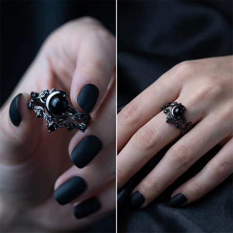 Sterling Silver 10K  14K  18K Gold 1CT-4CT Black Onyx Engagement Ring Gothic Wedding Promise Ring