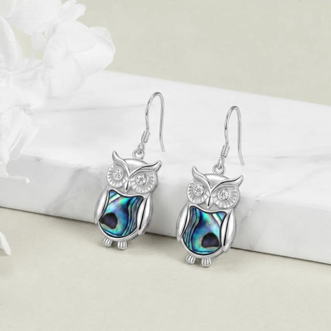 Sterling Silver Abalone Shell Hummingbird Owl Sea Turtle Cat Frog Horse Seahorse Dangle Earrings  Gifts for Christmas