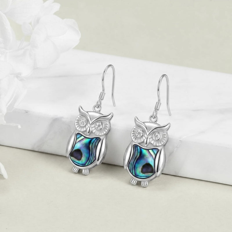 Sterling Silver Abalone Shell Hummingbird Owl Sea Turtle Cat Frog Horse Seahorse Dangle Earrings  Gifts for Christmas