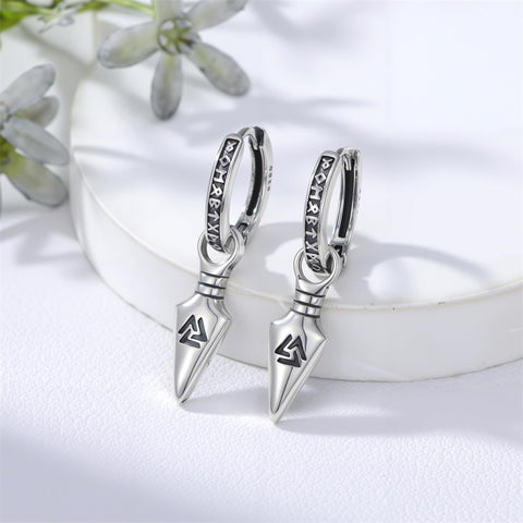 Sterling Silver Viking Raven Stud Dangle Earrings