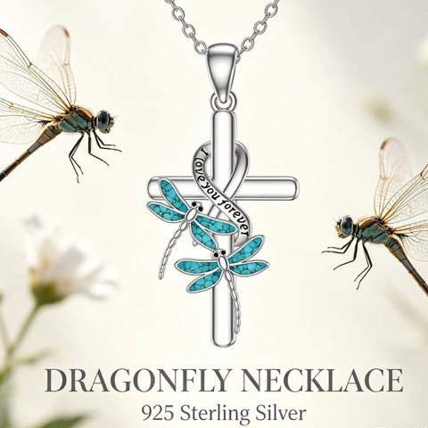 Sterling Silver  Hummingbird Blue Jay Dragonfly Butterfly Cross Necklace Engraved with I Love You Forever