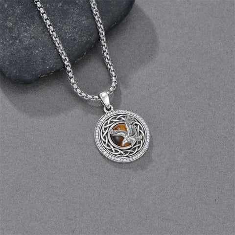 Sterling Silver Tiger Eye Eagle Lion Pendant Necklace for Men