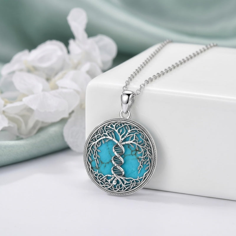 Sterling Silver Turquoise Sun and Moon AA Sobriety Celtic Knot Cross DNA Star of David Tree of Life Pendant Necklace