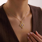 14K Gold Plated Birthstone Celtic Knotwork Cross Necklace for Women