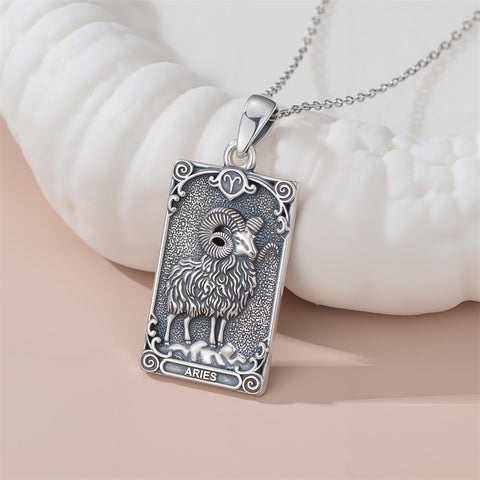 Sterling Silver Tarot Card 12 Zodiac Sign Pendant Necklace