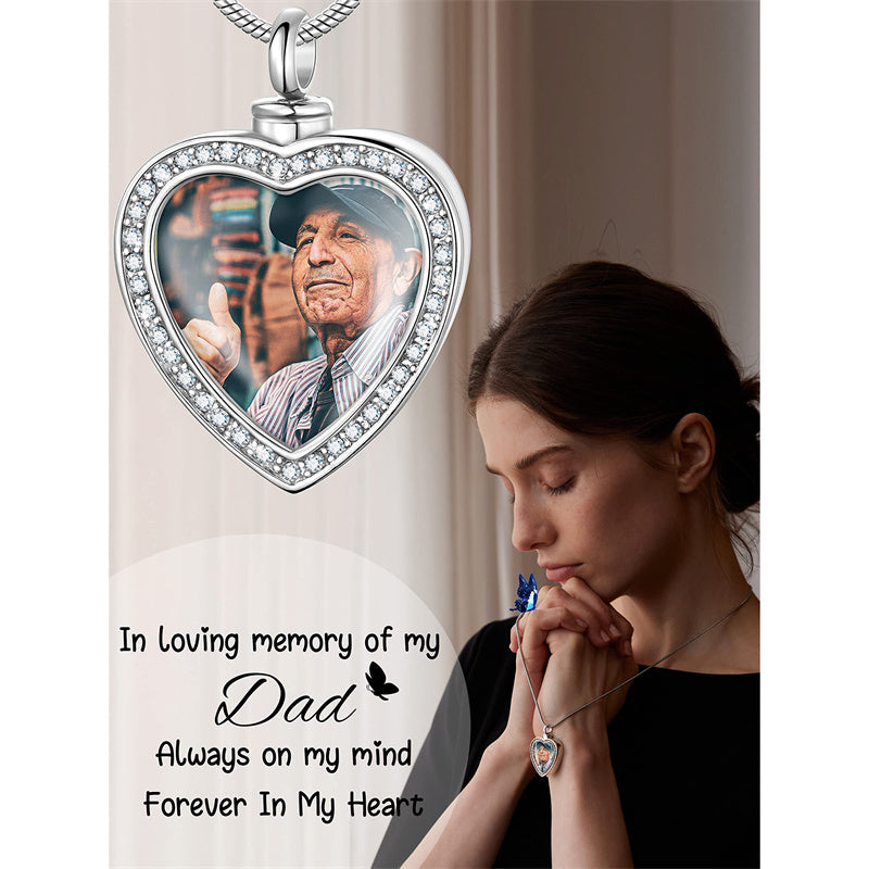 Stainless Steel Personalized Photo Engraved Heart Urn Necklace for Ashes