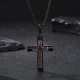 14K Gold Plated Wooden Abalone Shell Cross Pendant Necklacefor Men