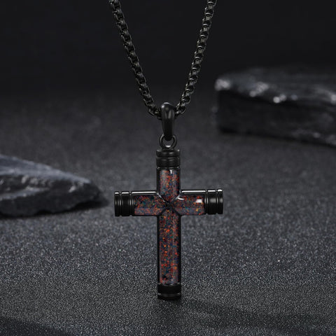 14K Gold Plated Wooden Abalone Shell Cross Pendant Necklacefor Men