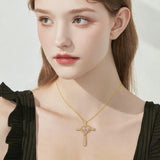 14K Gold Plated  Birthstone  LOVE Heart Cross Necklace for Women Faith Jewelry
