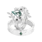 Sterling Silver10K 14K 18K Gold Natural Moss Agate Branch Leafy Couples Rings Set