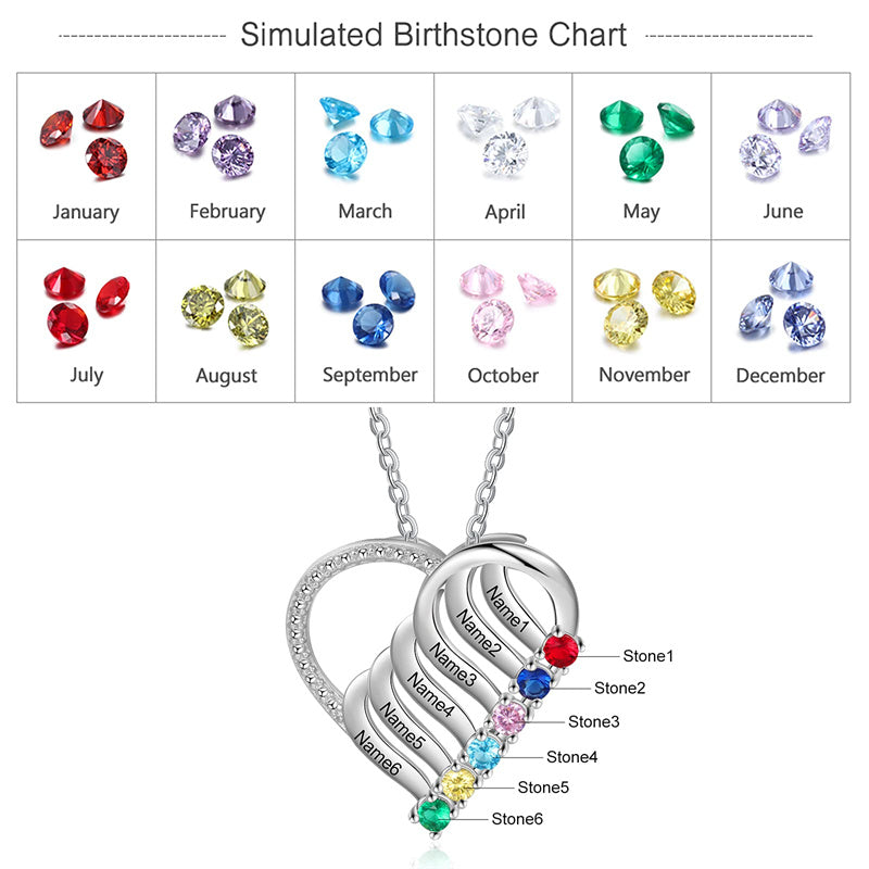 Sterling Silver Personalized  Engraved 2-6 Names Family Pendant Necklace