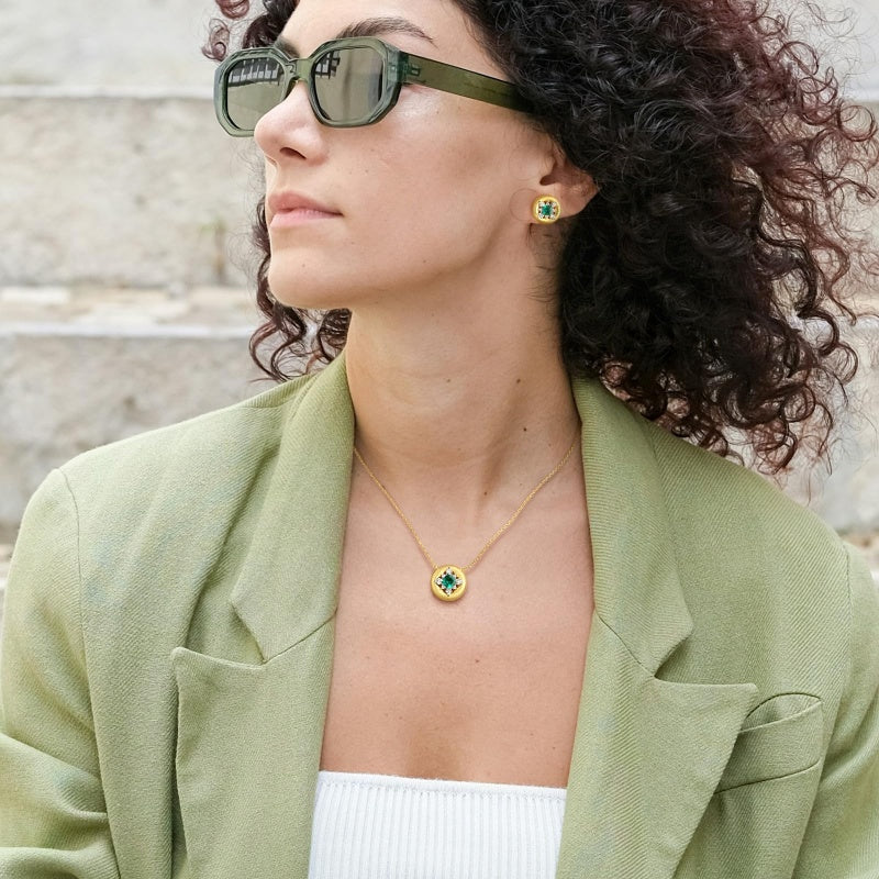 14K Gold Plated Lab-Grown Emerald Pendant Necklaces for Women
