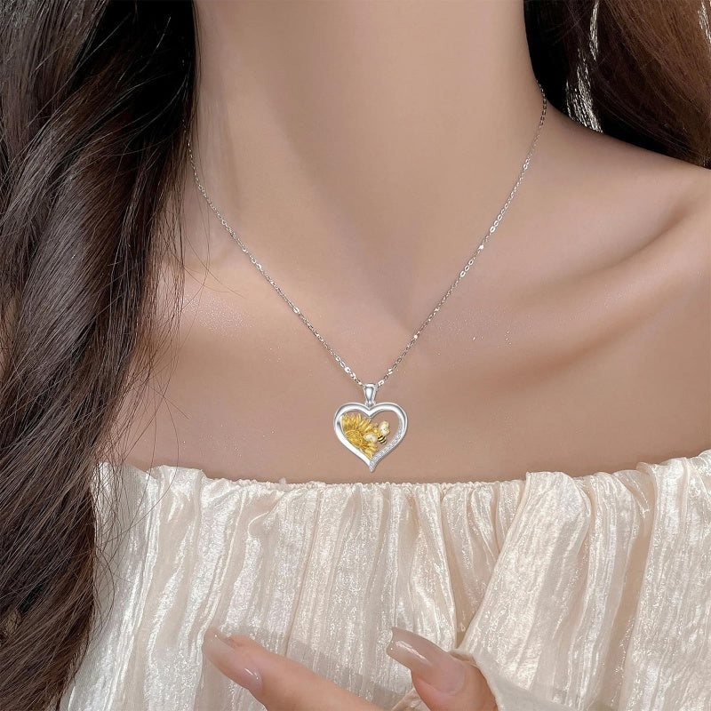 Sterling Silver Heart Bee Dragonfly Butterfly Hummingbird Sunflower Animal Pendant Necklace  Gifts for Christmas