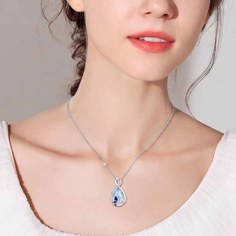 Sterling Silver Teardrop Gemstone Rose Butterfly Infinity Heart Necklace for Women
