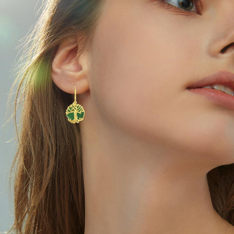 14K Gold Plated Natural Jade  Earrings for Women Good Fortune Jewelry Birthday Mother's Day Gifts