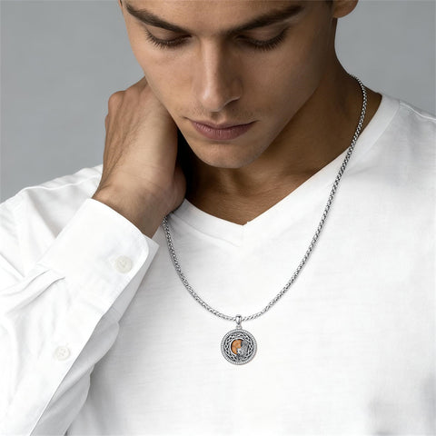 Sterling Silver Tiger Eye Eagle Lion Pendant Necklace for Men