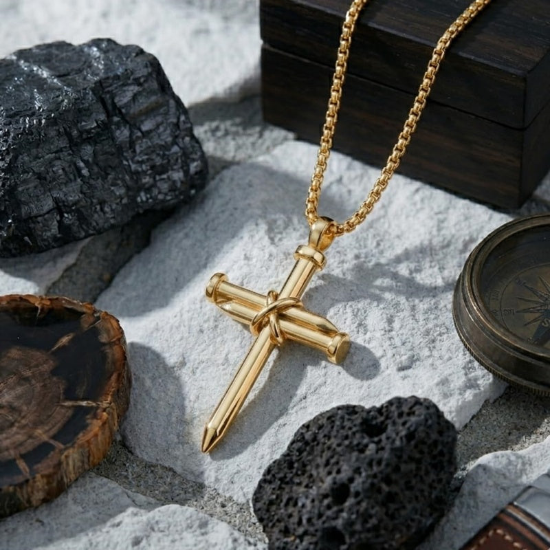 14K Gold Plated Cross Pendant Necklace for Men Faith Religious Jewelry