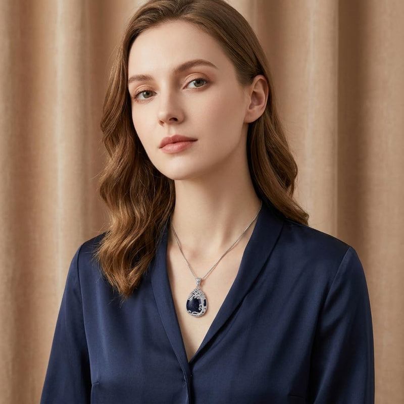 14K Gold Plated Teardrop Tree of Life Necklace for Women