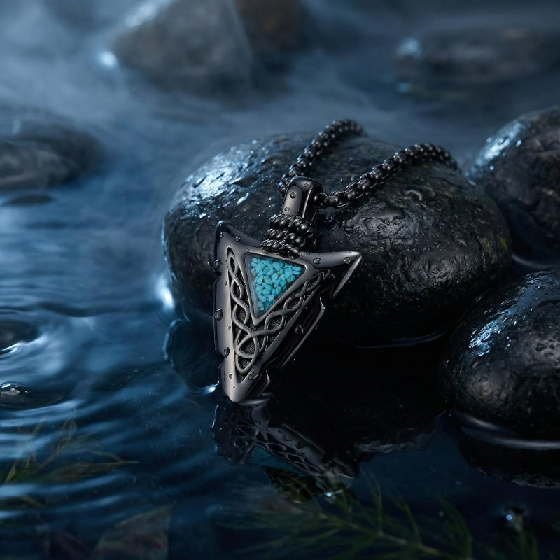 Malachite Turquoise Arrow Pendant Necklace for Men