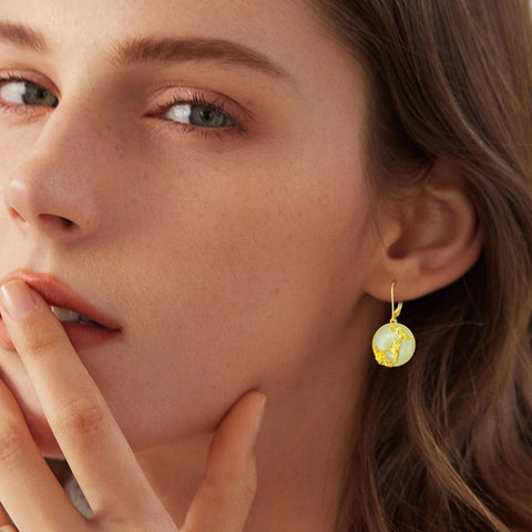 14K Gold Plated Natural Jade  Earrings for Women Good Fortune Jewelry Birthday Mother's Day Gifts