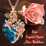 Sterling Silver Heart Crystal Rose Urn Necklaces for Ashes for Women